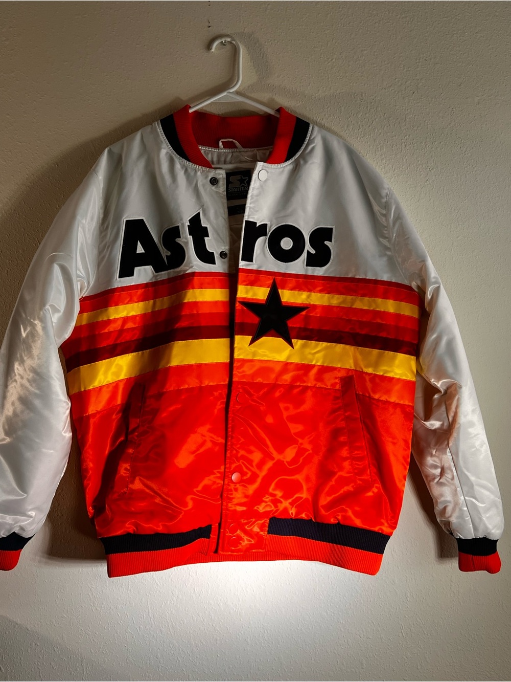 STARTER White Satin Jacket with Red Trim